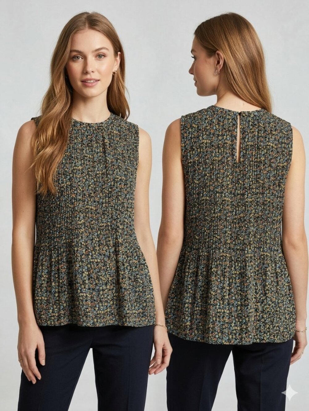 Adrianna Papell Floral Plisse Pleated Top Size M Sleeveless Blouse Anthropologie